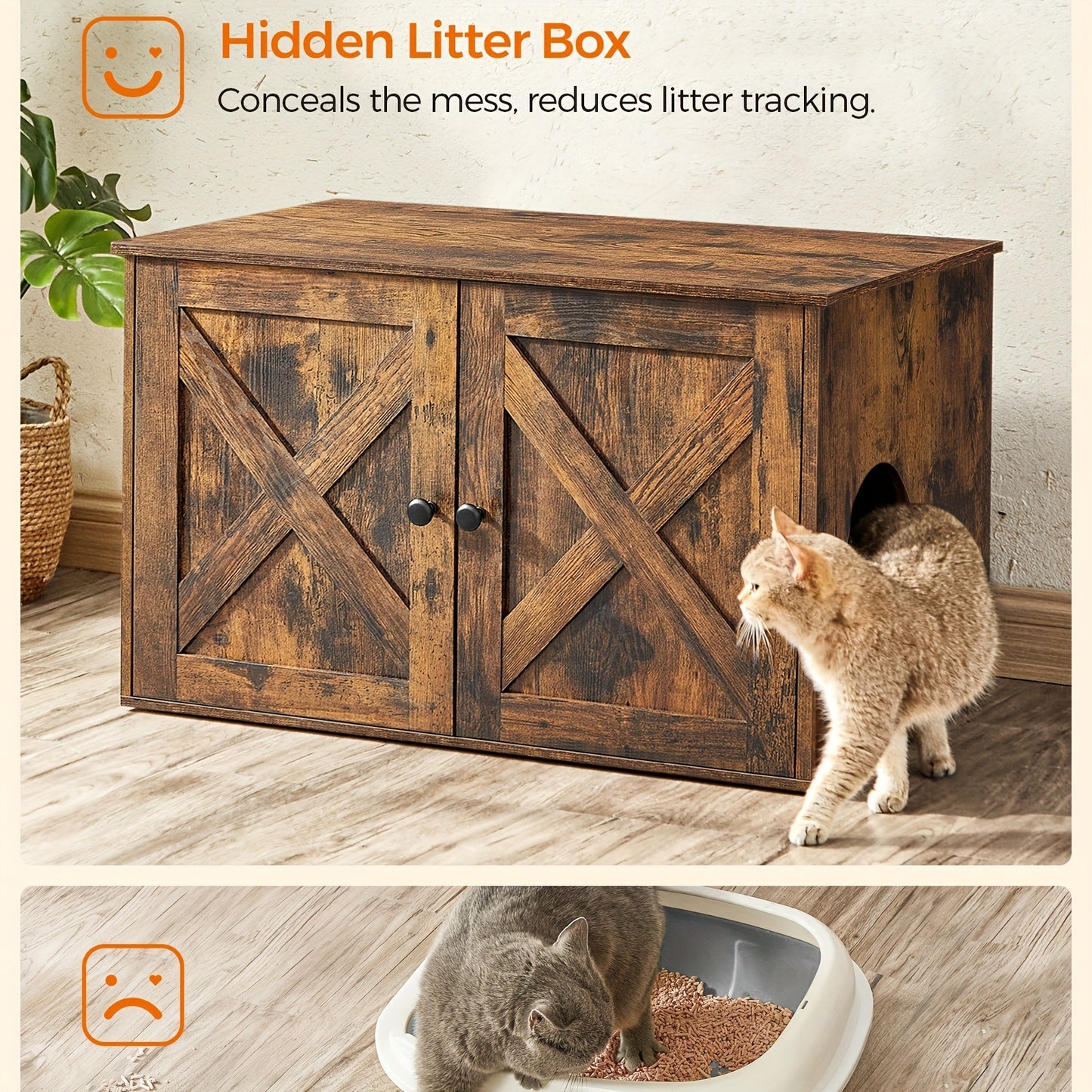Feandrea Cat Litter Box Enclosure, End Table, Spacious Private Cat Furniture Hidden With Removable Divider, Enclosed Design, Indoor Cat House, Cat Toilet, 31.5 X 20.9 X 19.7 In, Anti-splashing, No Smell, Prevent Dogs From Scr