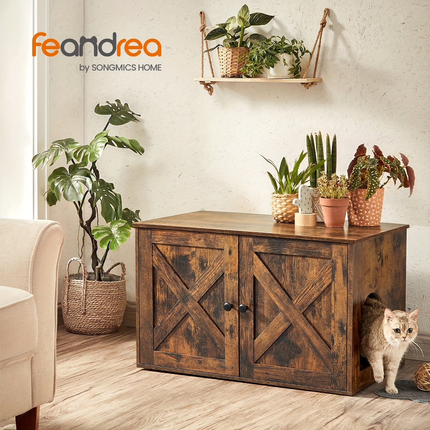 Feandrea Cat Litter Box Enclosure, End Table, Spacious Private Cat Furniture Hidden With Removable Divider, Enclosed Design, Indoor Cat House, Cat Toilet, 31.5 X 20.9 X 19.7 In, Anti-splashing, No Smell, Prevent Dogs From Scr