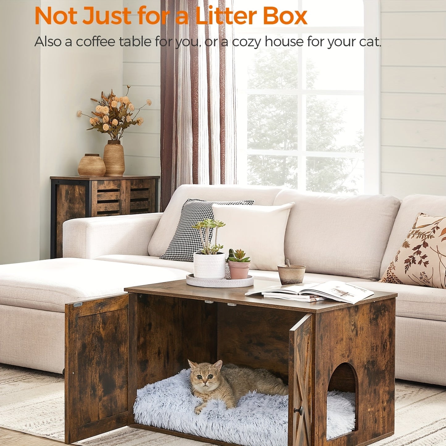 Feandrea Cat Litter Box Enclosure, End Table, Spacious Private Cat Furniture Hidden With Removable Divider, Enclosed Design, Indoor Cat House, Cat Toilet, 31.5 X 20.9 X 19.7 In, Anti-splashing, No Smell, Prevent Dogs From Scr