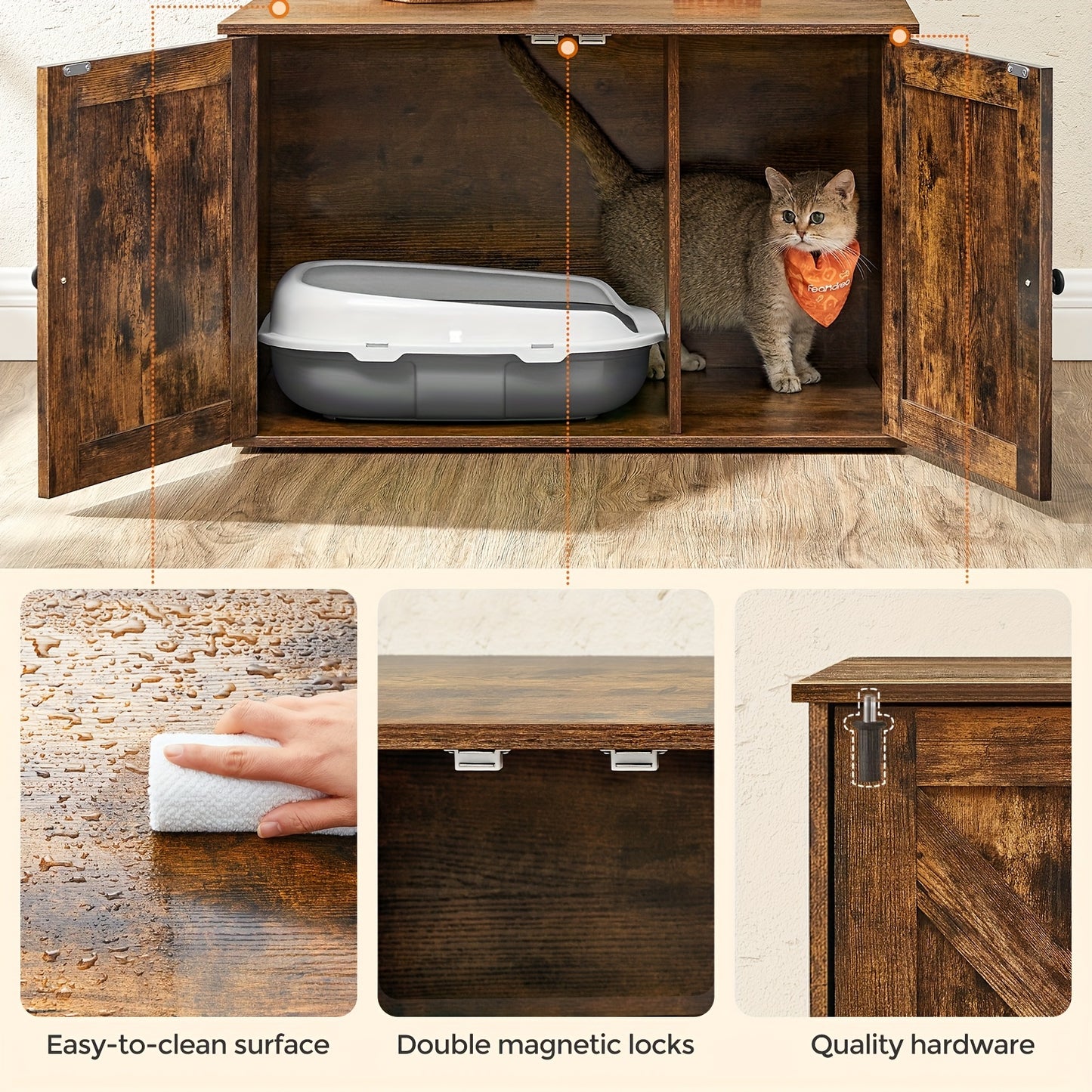 Feandrea Cat Litter Box Enclosure, End Table, Spacious Private Cat Furniture Hidden With Removable Divider, Enclosed Design, Indoor Cat House, Cat Toilet, 31.5 X 20.9 X 19.7 In, Anti-splashing, No Smell, Prevent Dogs From Scr