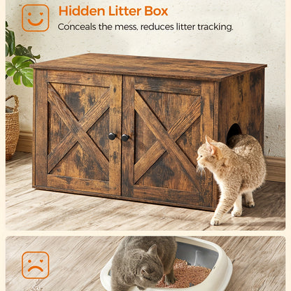Feandrea Cat Litter Box Enclosure, End Table, Spacious Private Cat Furniture Hidden With Removable Divider, Enclosed Design, Indoor Cat House, Cat Toilet, 31.5 X 20.9 X 19.7 In, Anti-splashing, No Smell, Prevent Dogs From Scr