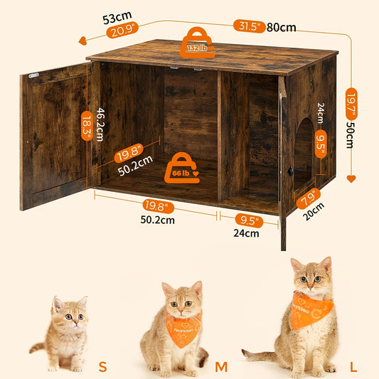 Feandrea Cat Litter Box Enclosure, End Table, Spacious Private Cat Furniture Hidden With Removable Divider, Enclosed Design, Indoor Cat House, Cat Toilet, 31.5 X 20.9 X 19.7 In, Anti-splashing, No Smell, Prevent Dogs From Scr